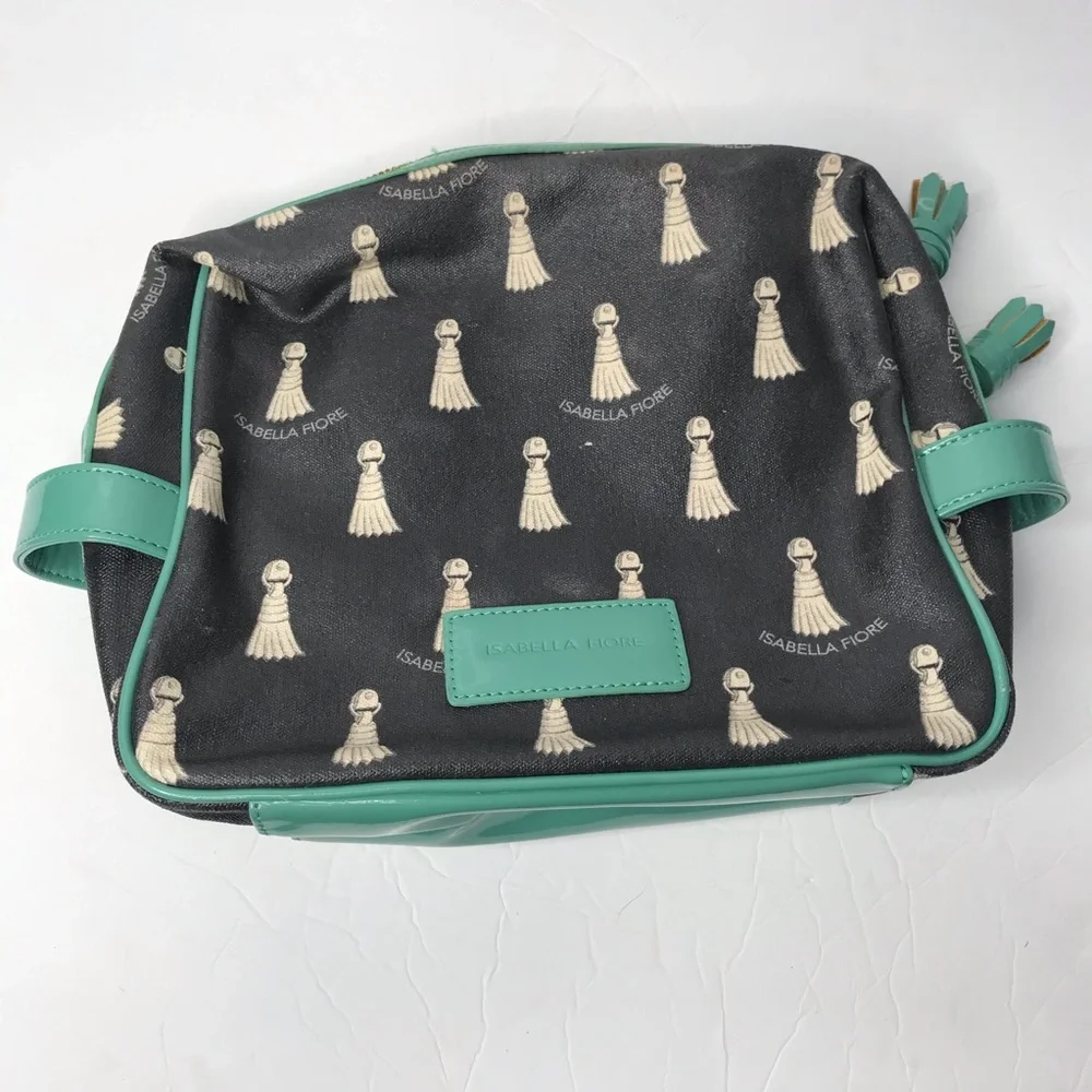 Isabella Fiore black and teal tassels make up bag